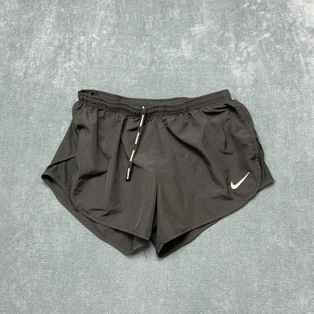 Nike Tempo Dri-Fit Running Shorts Womens Large Black Swoosh Logo Back Zip Sports